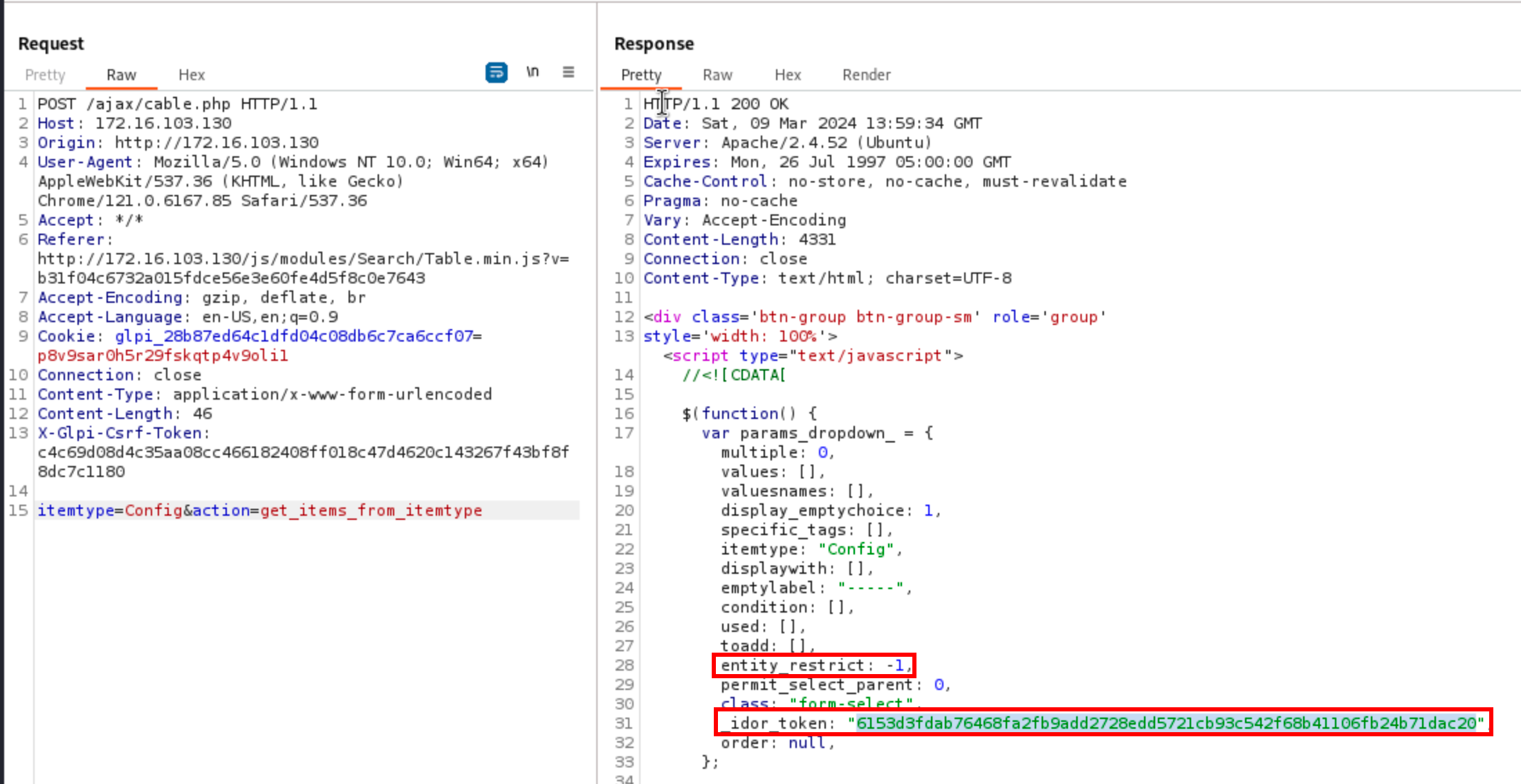 Get an IDOR token for configs -1 