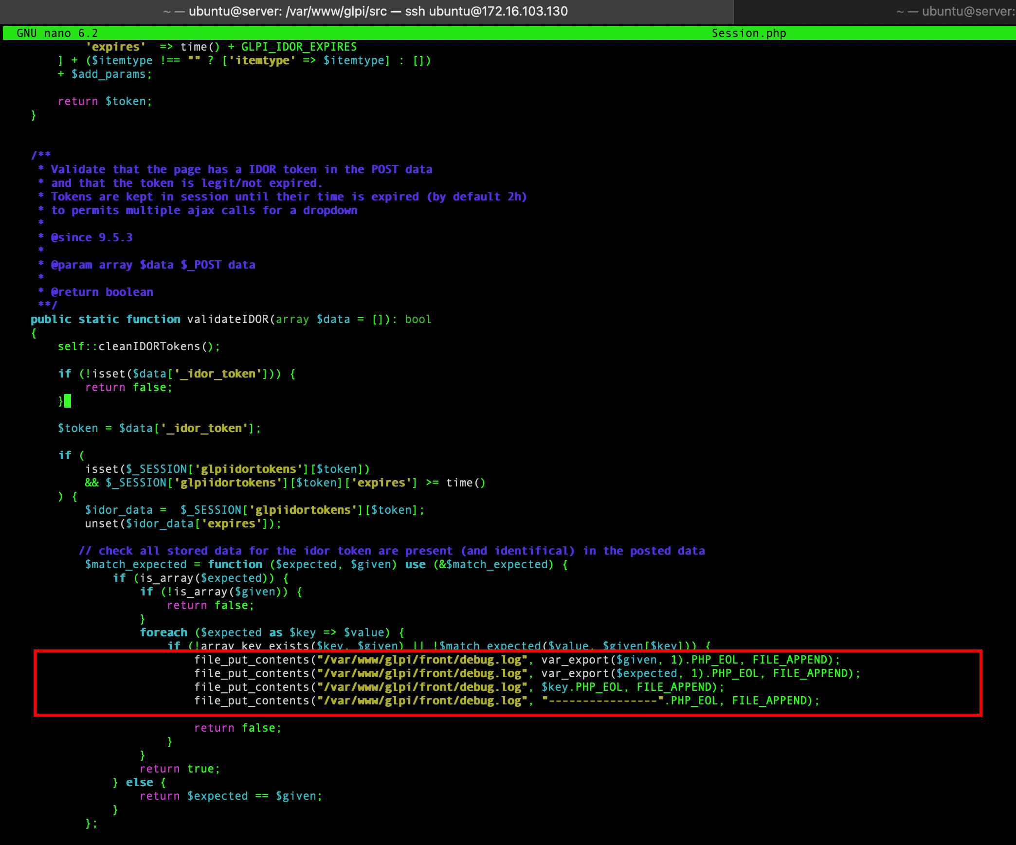 Debugging Session::validateIDOR